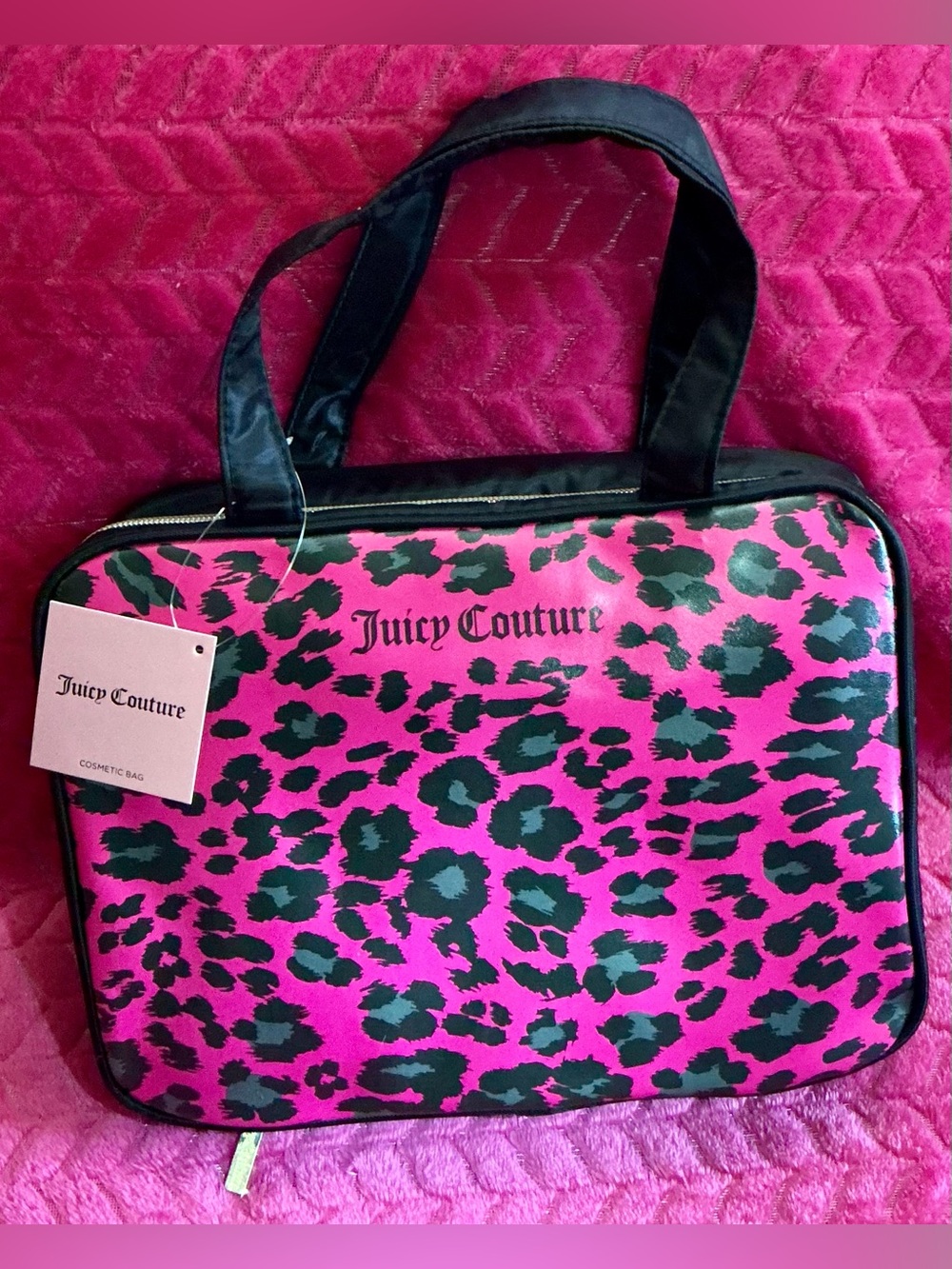Juicy Couture Pink and Black Leopard Print Cosmetic Bag